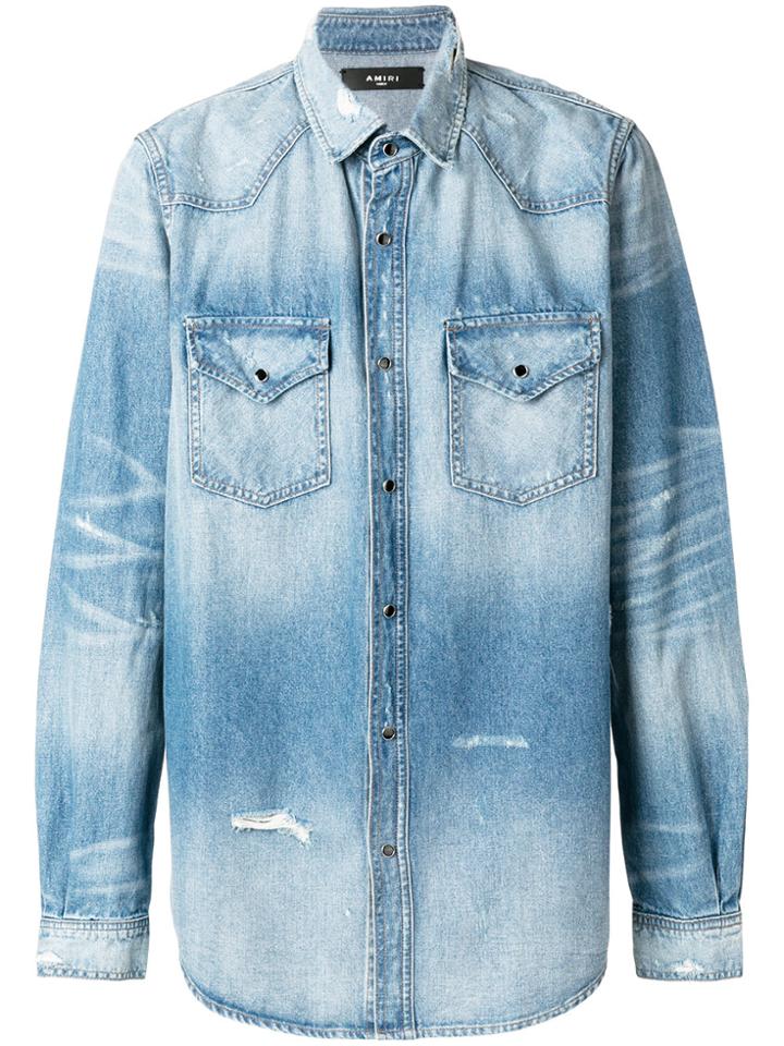Amiri Distressed Denim Shirt - Blue