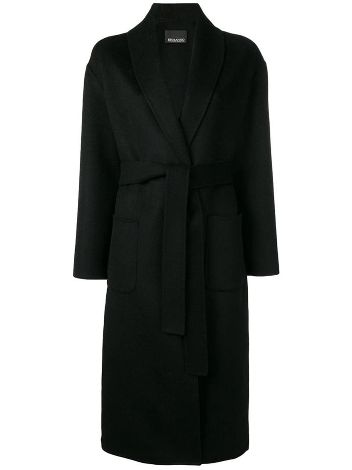 Ermanno Ermanno Belted Single Breasted Coat - Black