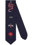 Gucci Embroidered Wool Tie - Blue