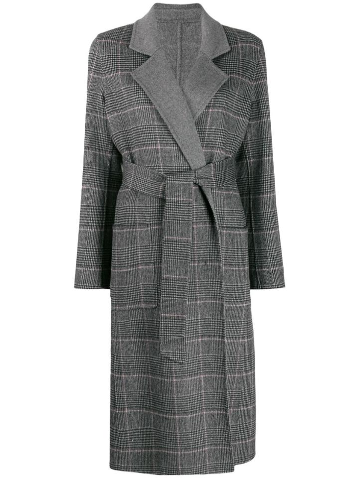 Liska Plaid Belted Coat - Grey