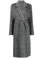 Liska Plaid Belted Coat - Grey
