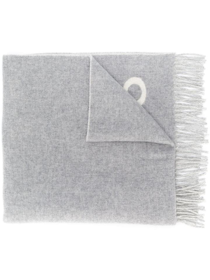 Polo Ralph Lauren Fringed Knit Logo Scarf - Grey