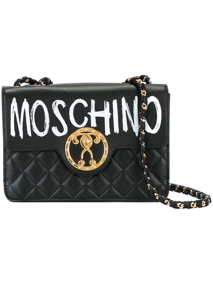 Moschino Quilted Logo Plaque Shoulder Bag, Women's, Black