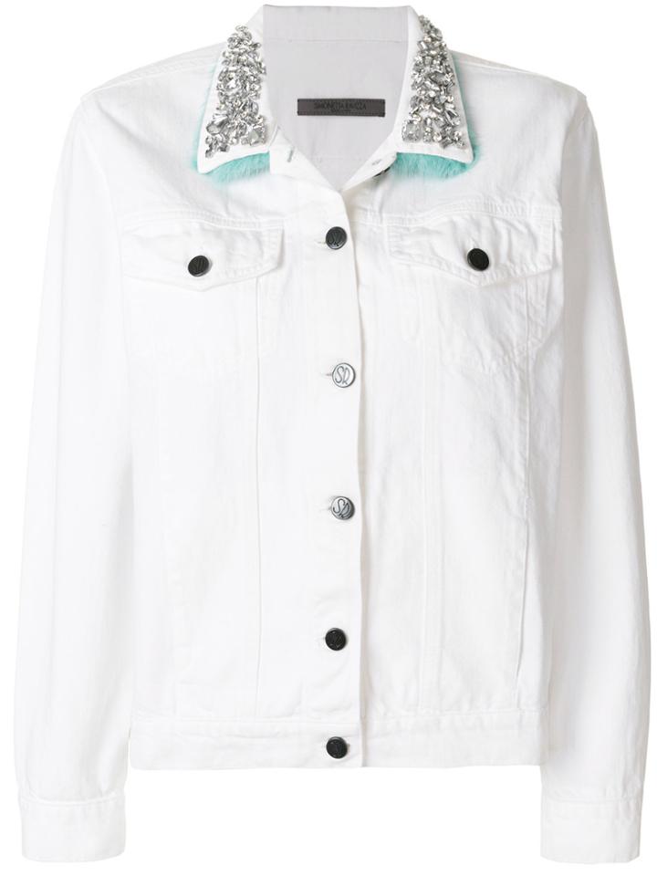 Simonetta Ravizza Crystal Embellished Denim Jacket - White
