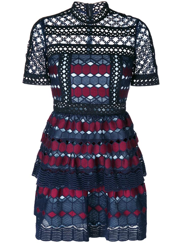 Self-portrait Geometric Crochet Dress - Blue