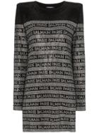 Balmain Boxy Fit Padded Shoulder Mini Dress - Black