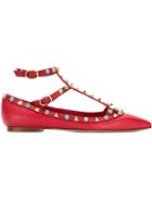 Valentino Garavani Rockstud Rolling Ballerinas, Women's, Size: 38.5, Red, Leather/metal Other