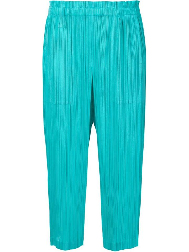 Pleats Please By Issey Miyake Pleated Cropped Culottes, Women's, Size: 5, Blue, Polyester