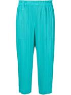 Pleats Please By Issey Miyake Pleated Cropped Culottes, Women's, Size: 5, Blue, Polyester