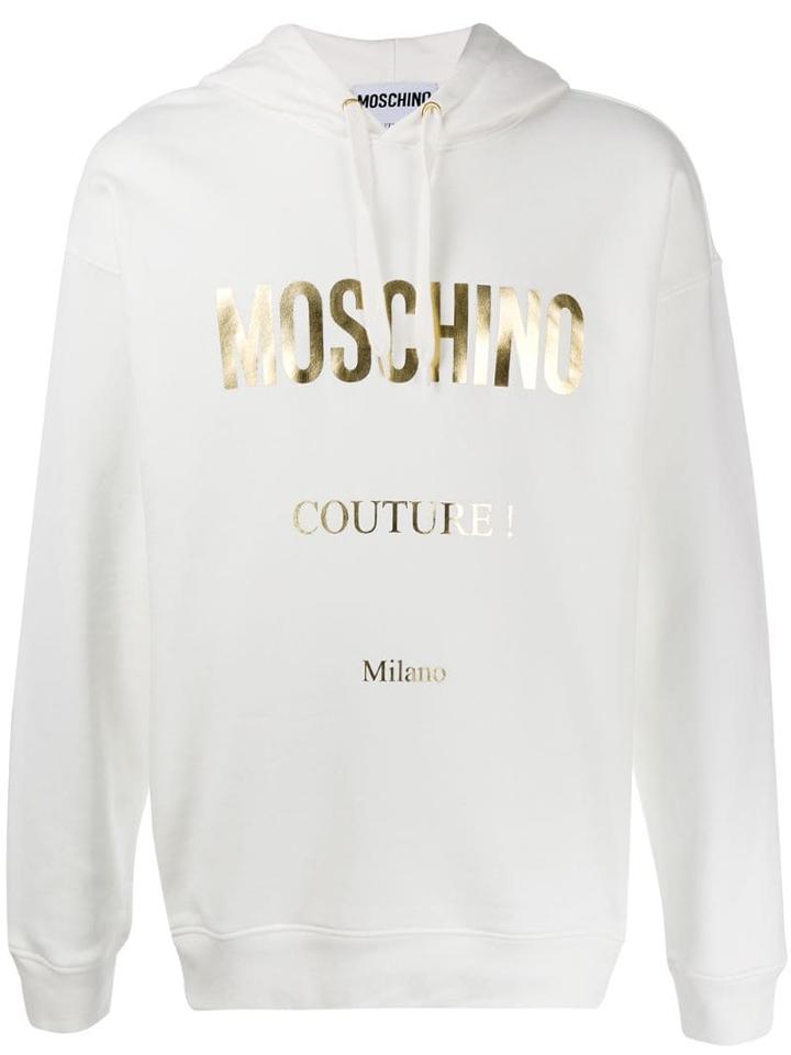 Moschino Logo Printed Hoodie - White