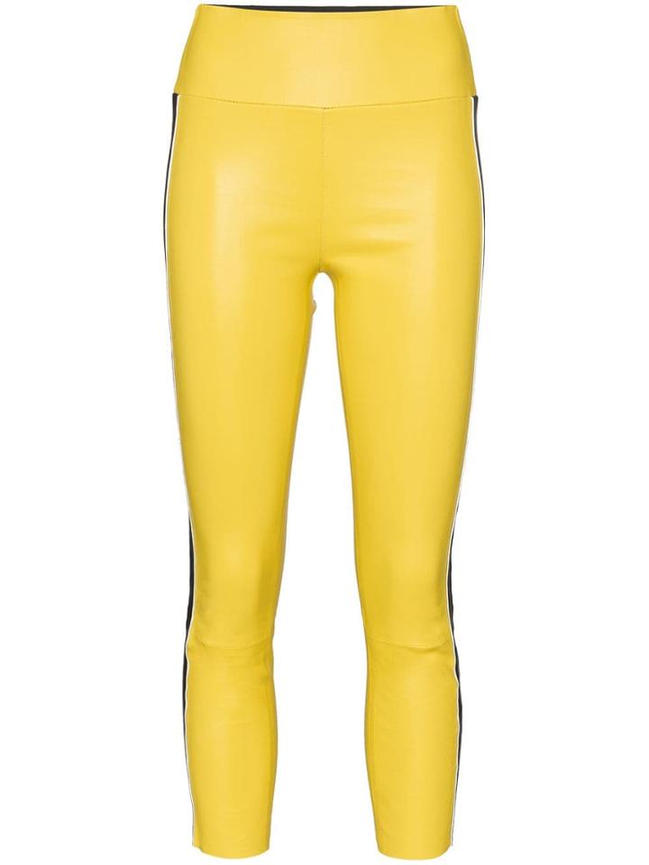 Sprwmn Side-stripe Cropped Leather Trousers - Yellow