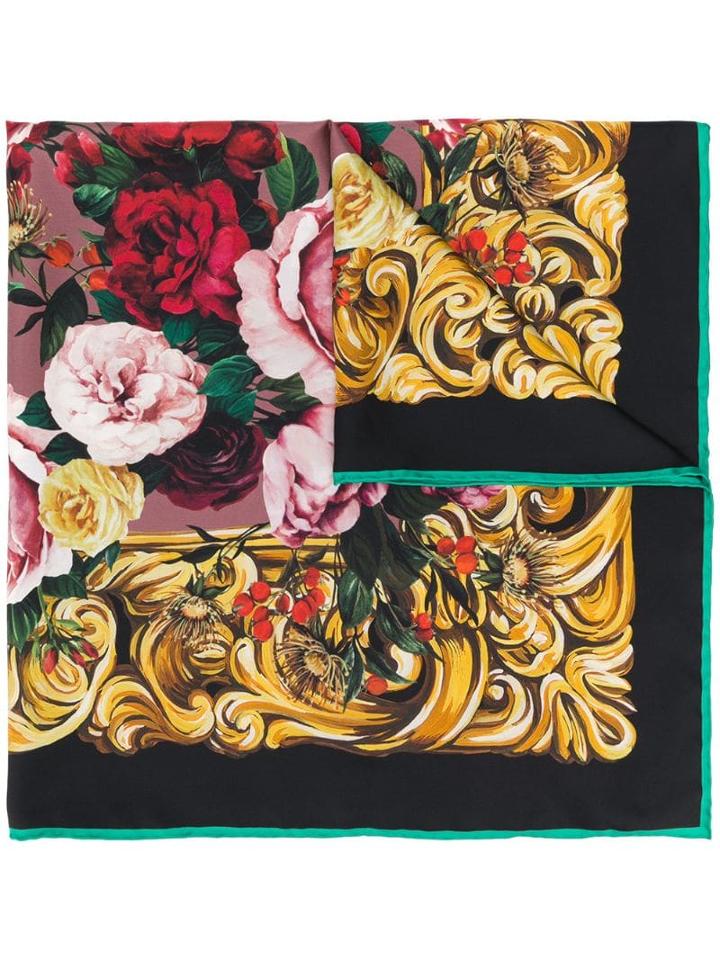 Dolce & Gabbana Silk Floral Scarf - Black