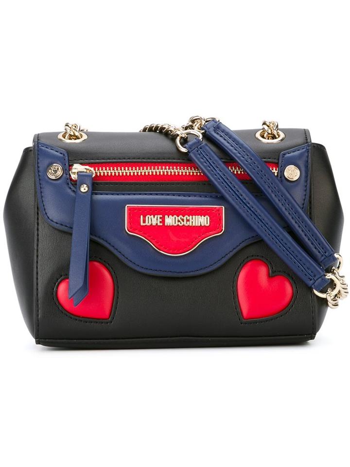 Love Moschino Heart Detail Shoulder Bag, Women's, Black, Polyurethane/metal