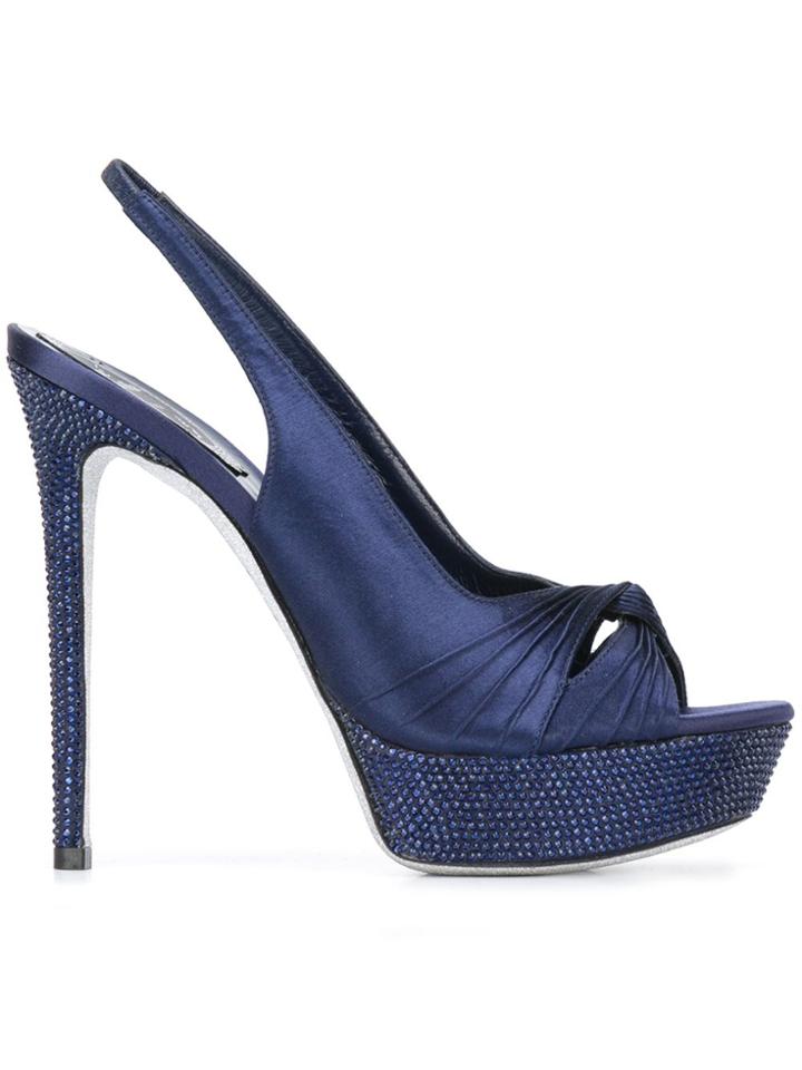 René Caovilla Sling Back Platform Sandals - Blue