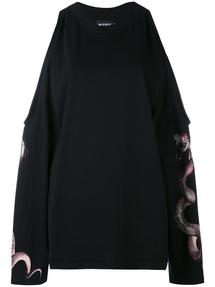 Misbhv - Cold-shoulder Printed Top - Women - Cotton - S, Black, Cotton
