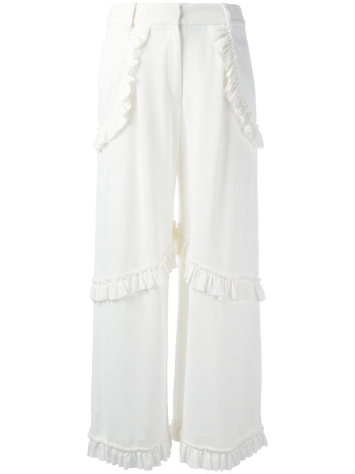 Simone Rocha Ruffled Trim Trousers, Women's, Size: 10, White, Spandex/elastane/viscose/acetate