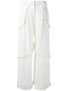 Simone Rocha Ruffled Trim Trousers, Women's, Size: 10, White, Spandex/elastane/viscose/acetate