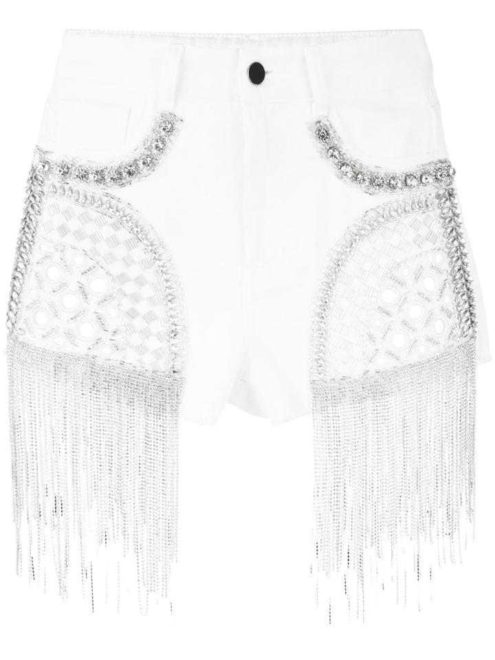 Amen - Embellished Denim Shorts - Women - Cotton/polyester/viscose/glass - 38, White, Cotton/polyester/viscose/glass