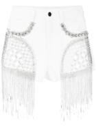 Amen - Embellished Denim Shorts - Women - Cotton/polyester/viscose/glass - 38, White, Cotton/polyester/viscose/glass