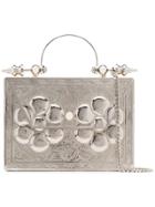 Okhtein Silver Palmette Minaudière Embossed Metal And Leather Cross