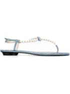 René Caovilla Embellished Thong Sandals, Women's, Size: 39.5, Blue, Leather/pvc