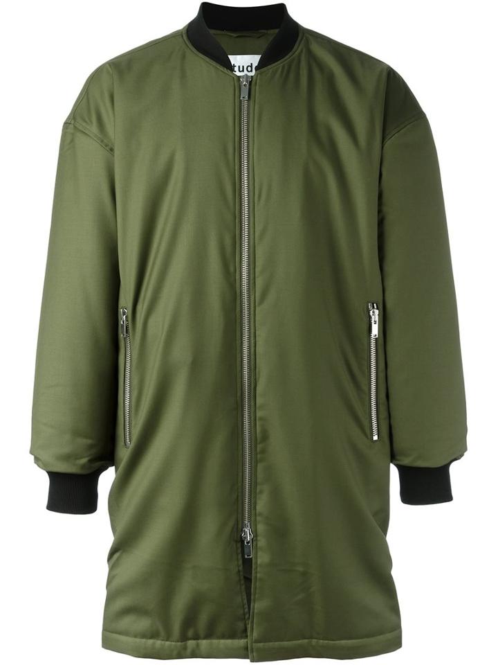 Études Long Bomber Jacket, Men's, Size: 46, Green, Viscose/virgin Wool
