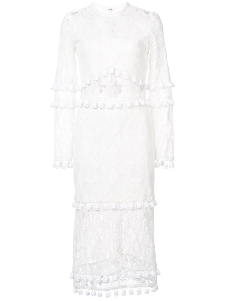 Alexis Crochet And Tassel Midi Dress - White