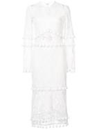 Alexis Crochet And Tassel Midi Dress - White