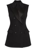 Burberry Sleeveless Stretch Wool Double-breasted Jacket - Black