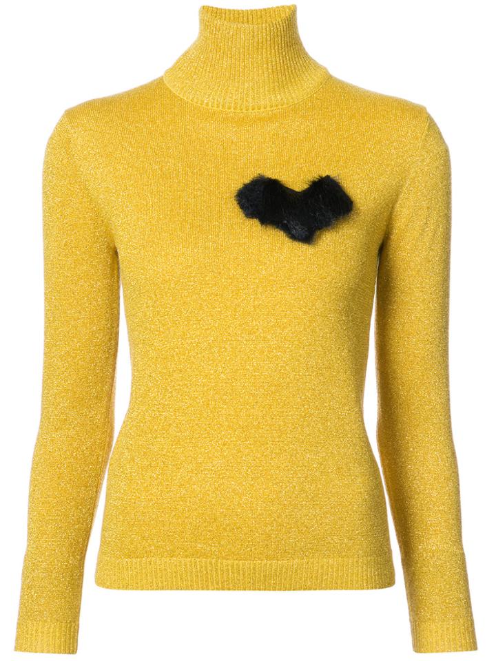 Shrimps Heart Motif Roll Neck Sweater - Yellow & Orange