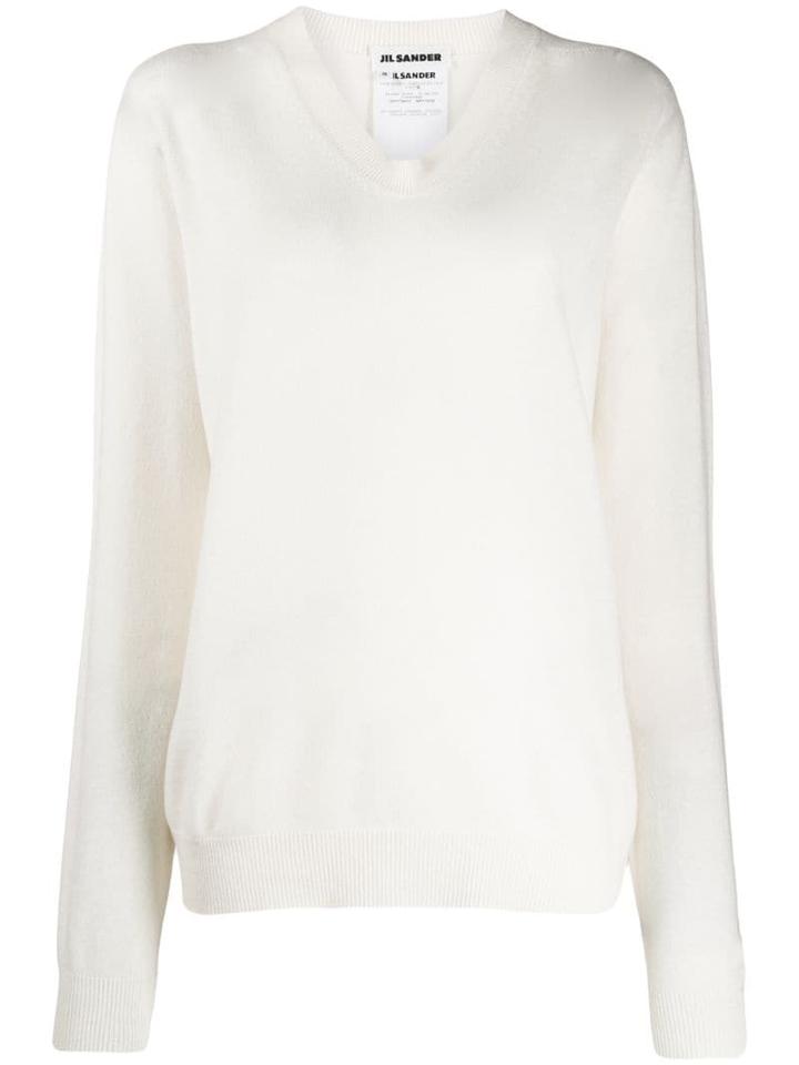 Jil Sander V-neck Cashmere Jumper - White