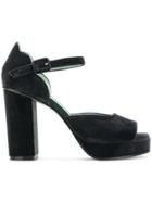 Paola D'arcano Velvet Platform Sandals - Green