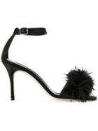 Manolo Blahnik Plumas Feather-trimmed Sandals - Black