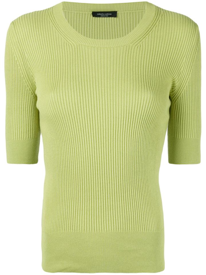 Roberto Collina - Fitted Ribbed T-shirt - Women - Cotton - S, Green, Cotton