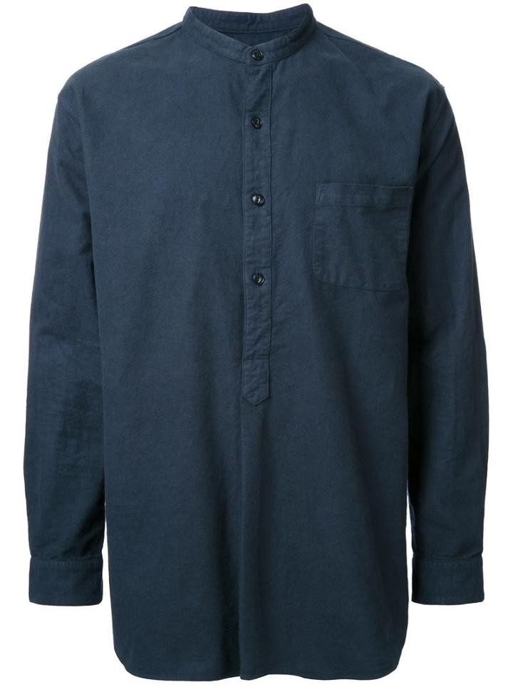 Gold Flannel Band Collar Pullover Shirt, Men's, Size: Medium, Blue, Cotton
