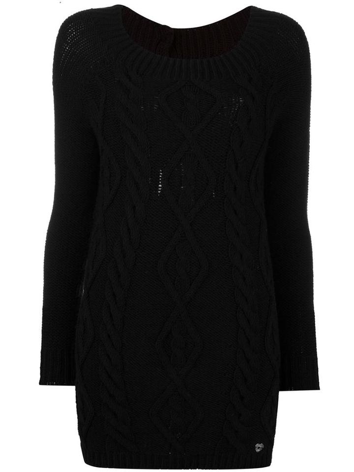 Twin-set Distressed Cable Knit Loose Fit Jumper, Women's, Size: Xs, Black, Acrylic/polyester/wool