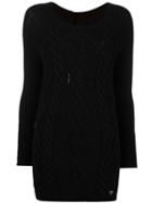 Twin-set Distressed Cable Knit Loose Fit Jumper, Women's, Size: Xs, Black, Acrylic/polyester/wool