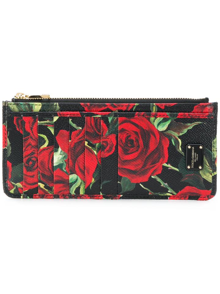 Dolce & Gabbana Rose Print Long Card Holder - Black
