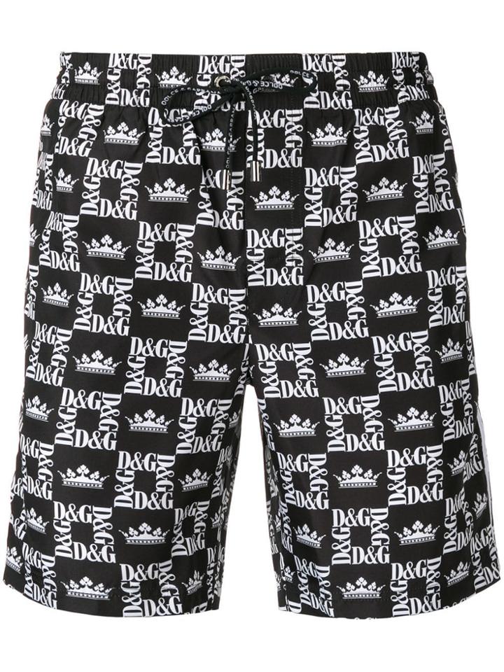 Dolce & Gabbana Crown Logo Print Swim Short - Black