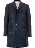 Thom Browne Textured Single Breasted Coat - Blue