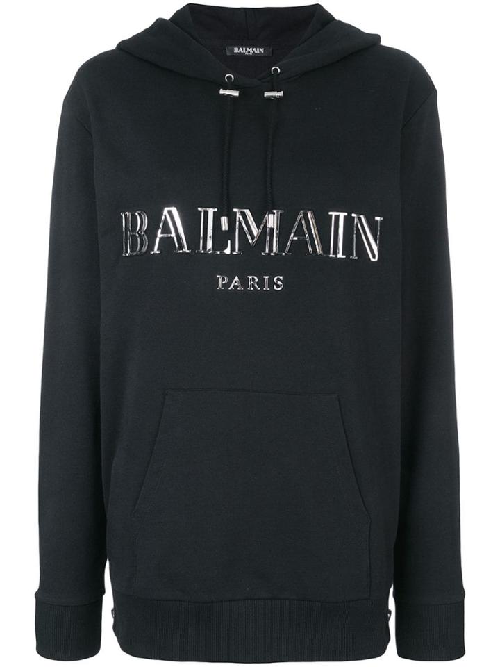 Balmain Logo Plaque Hoodie - Black