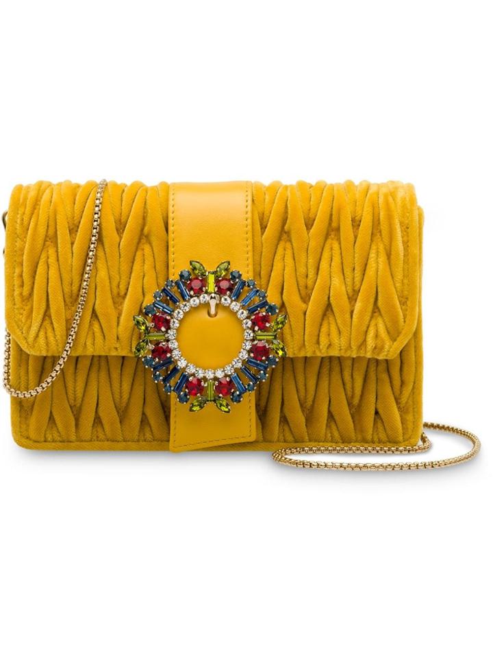 Miu Miu Matelassé Velvet Shoulder Bag - Yellow