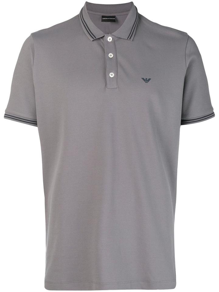 Emporio Armani Striped Rib Polo Shirt - Grey