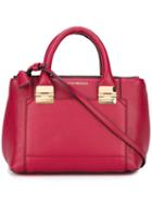 Emporio Armani Contrast Stitching Tote Bag, Women's, Red, Calf Leather