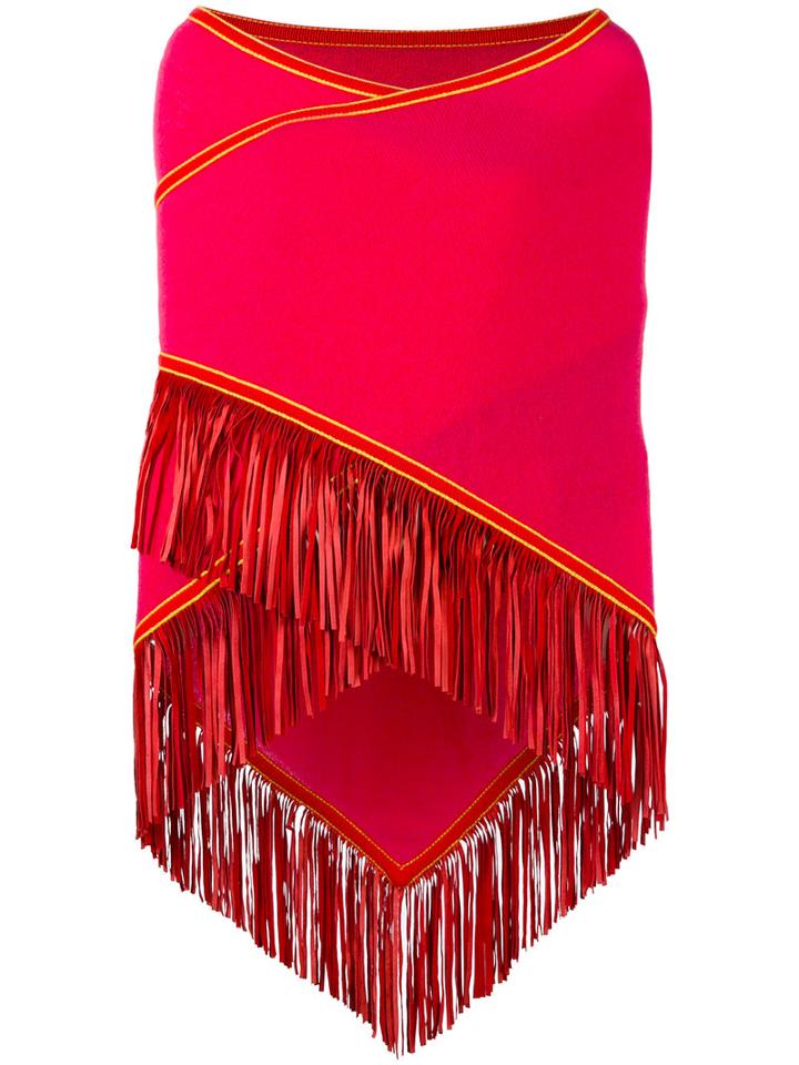Antonia Zander Fringed Trim Cape, Women's, Pink/purple, Leather/cashmere