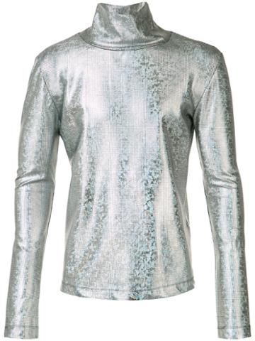 Emiliano Rinaldi Metallic (grey) Palms Turtleneck Sweatshirt, Men's, Size: 50, Polyimide/spandex/elastane