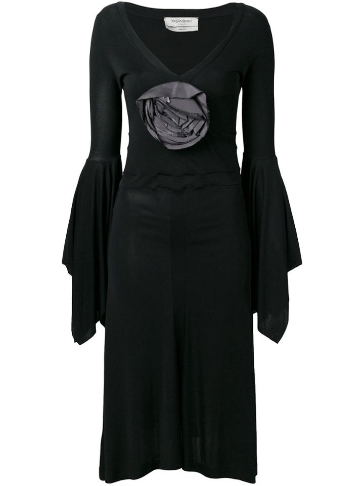Yves Saint Laurent Vintage Flower Embellished Dress - Black
