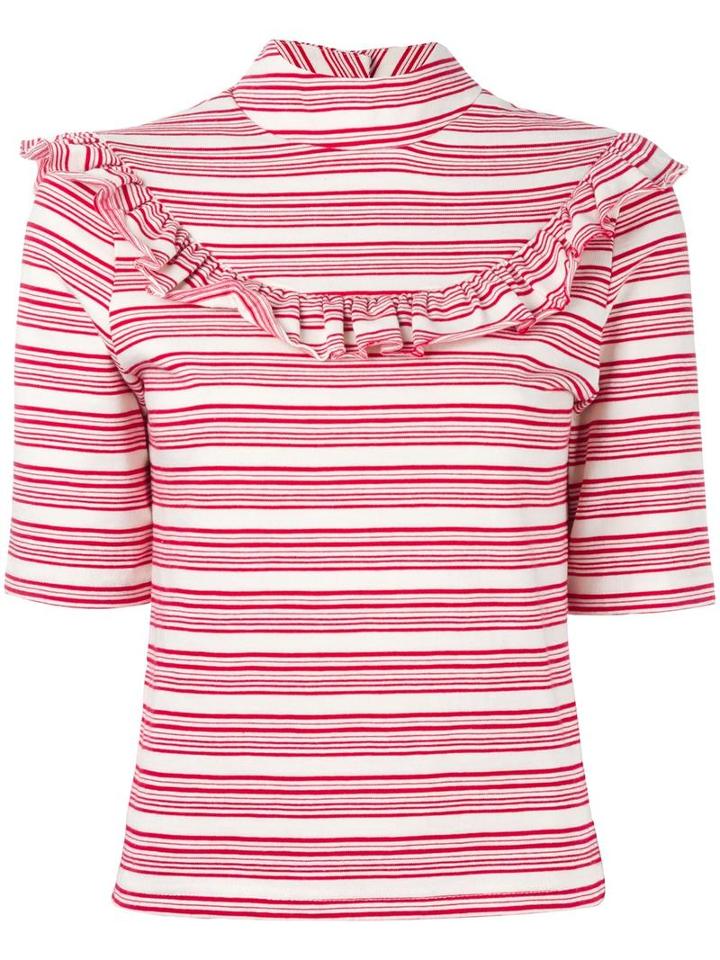 Fleamadonna Ruffled Striped Top, Women's, Size: Medium, Red, Cotton