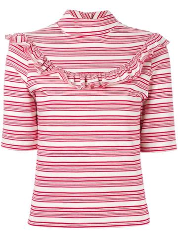 Fleamadonna Ruffled Striped Top, Women's, Size: Medium, Red, Cotton