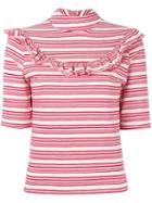 Fleamadonna Ruffled Striped Top, Women's, Size: Medium, Red, Cotton
